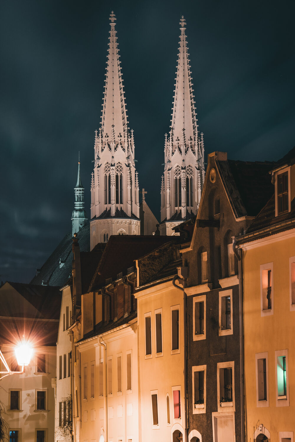Bild mit Stadt Görlitz, Görlitz, Altstadt, Peterskirche, Oberlausitz, Görlitzer Peterskirche, Nachtaufnahme, Sachsen