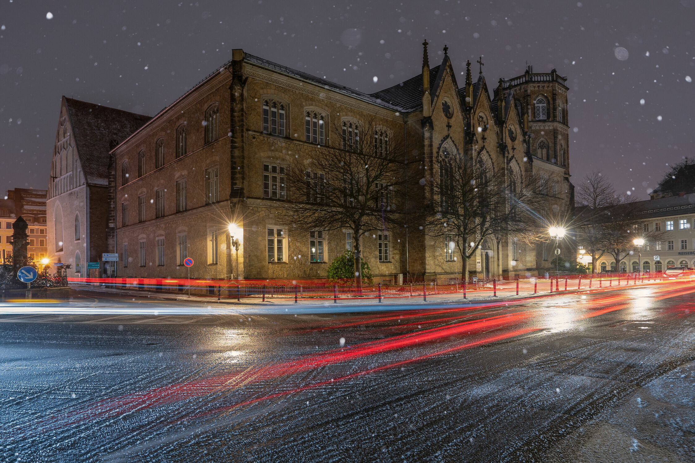 Bild mit Winter, Schnee, Stadt Görlitz, Görlitz, Altstadt, historische Altstadt, Oberlausitz, Winteraufnahmen, Nachtaufnahme, Sachsen