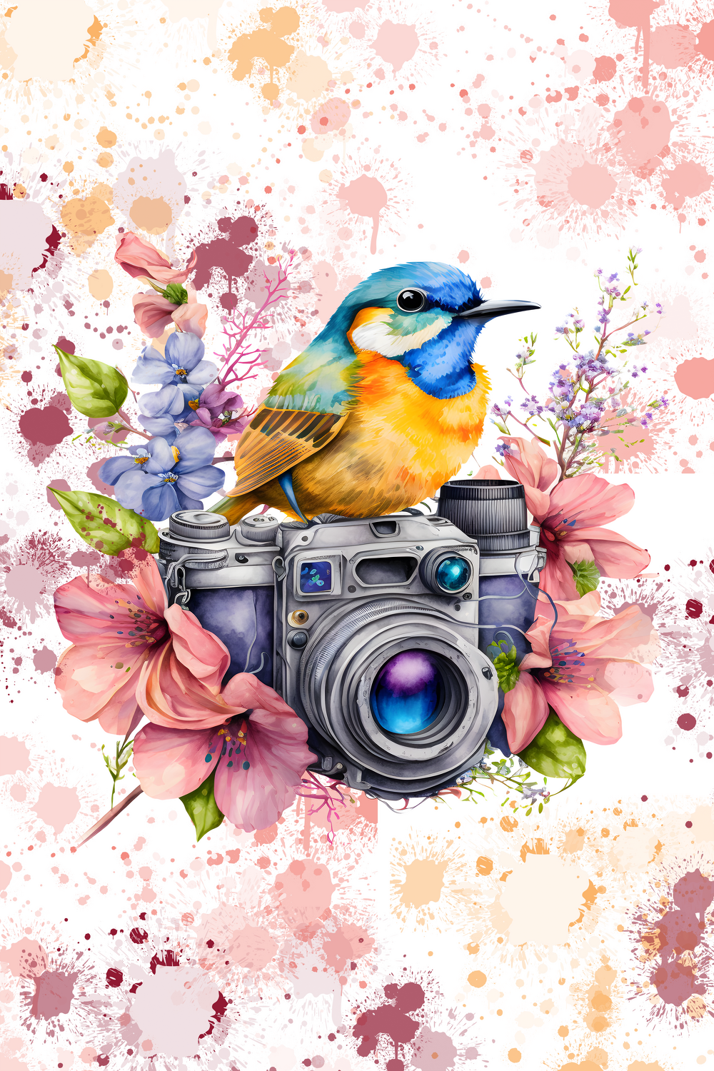 Bild mit Natur, Blumen, Vögel, Kunstfotografie, Farbenfrohe Kunst