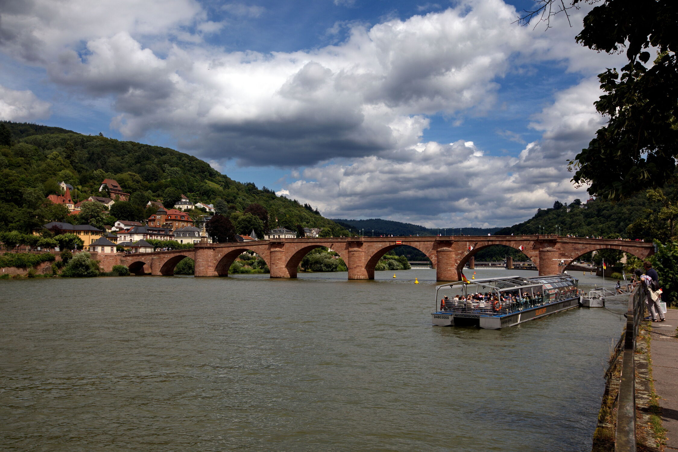 Bild mit boot, Brücke, Historisch, Fluss, Neckarfluss