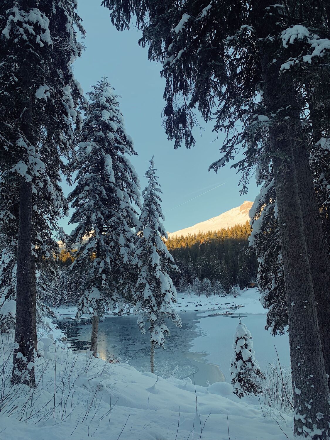 Bild mit Winter, Schnee, Seen, winterlandschaft, Swiss Mountain, Schnee in den Bergen, Schweiz, Caumasee, Switzerland