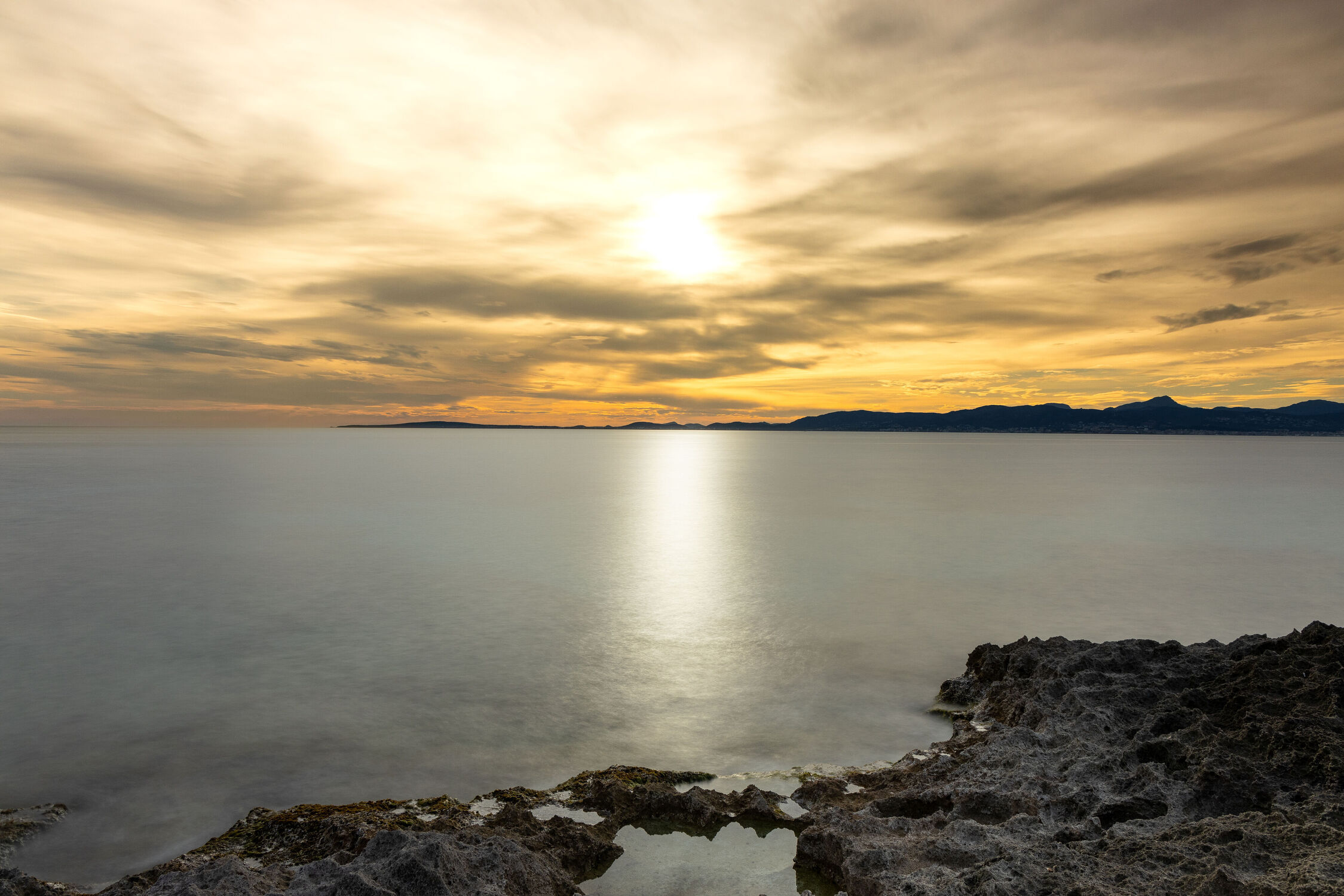 Bild mit Sonnenuntergang, Strand, Meerblick, Meer, Kunstfotografie, spanien, mallorca, Palma de Mallorca, Palma, ibiza