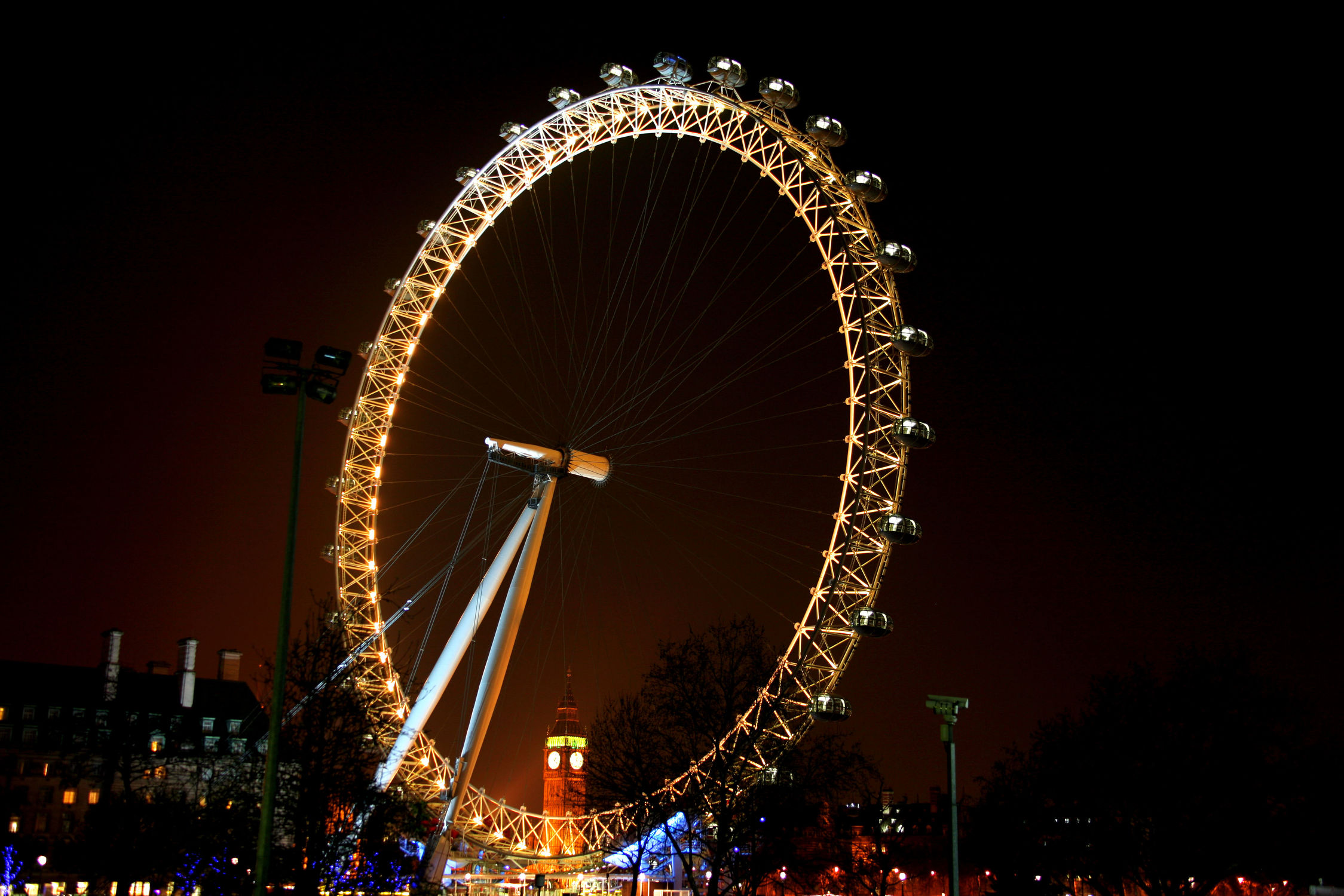 Bild mit Städte, England, London, Stadt, City of London, City, Nacht, Stadtleben, Riesenrad, London Eye