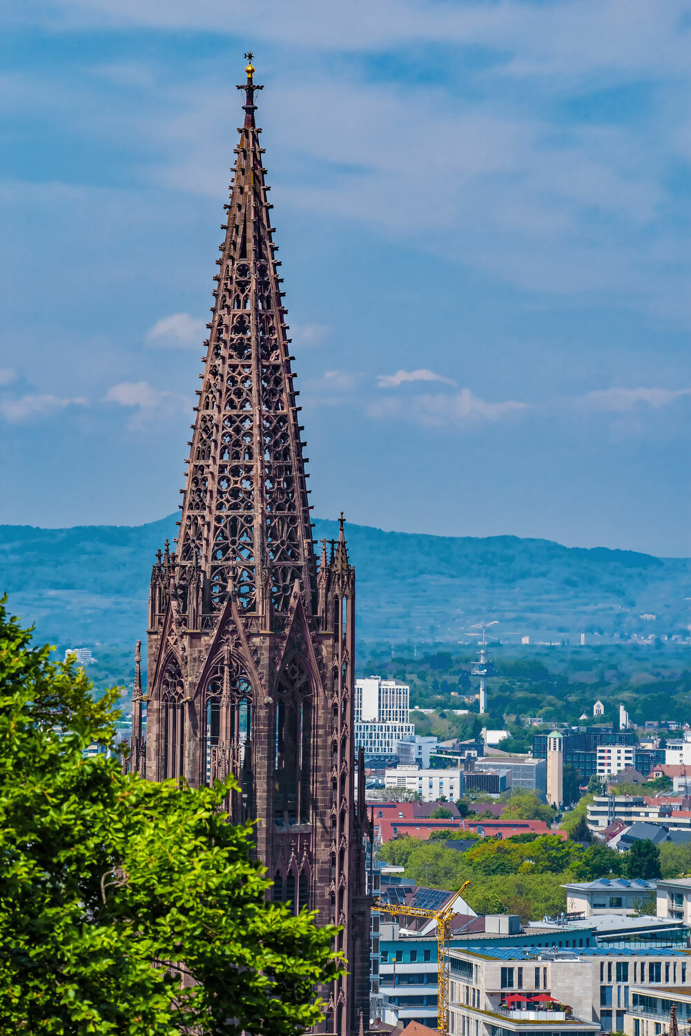 Bild mit Natur, Architektur, Kirche, bauwerk, Sakralbau, Münster, Freiburg, Fernsicht, historische Bauten, Turmspitze