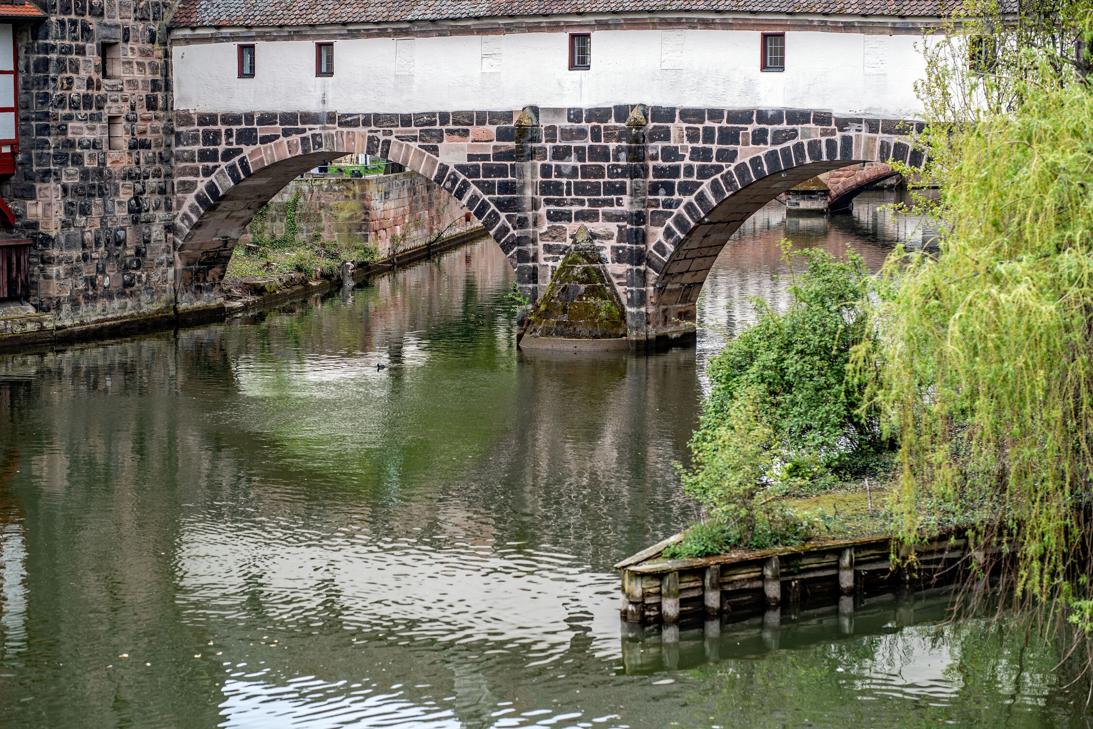 Bild mit Wasser, Frühling, Gebäude, Häuser, Brücke, Fluss, nürnberg, historische Bauten, Pegnitz