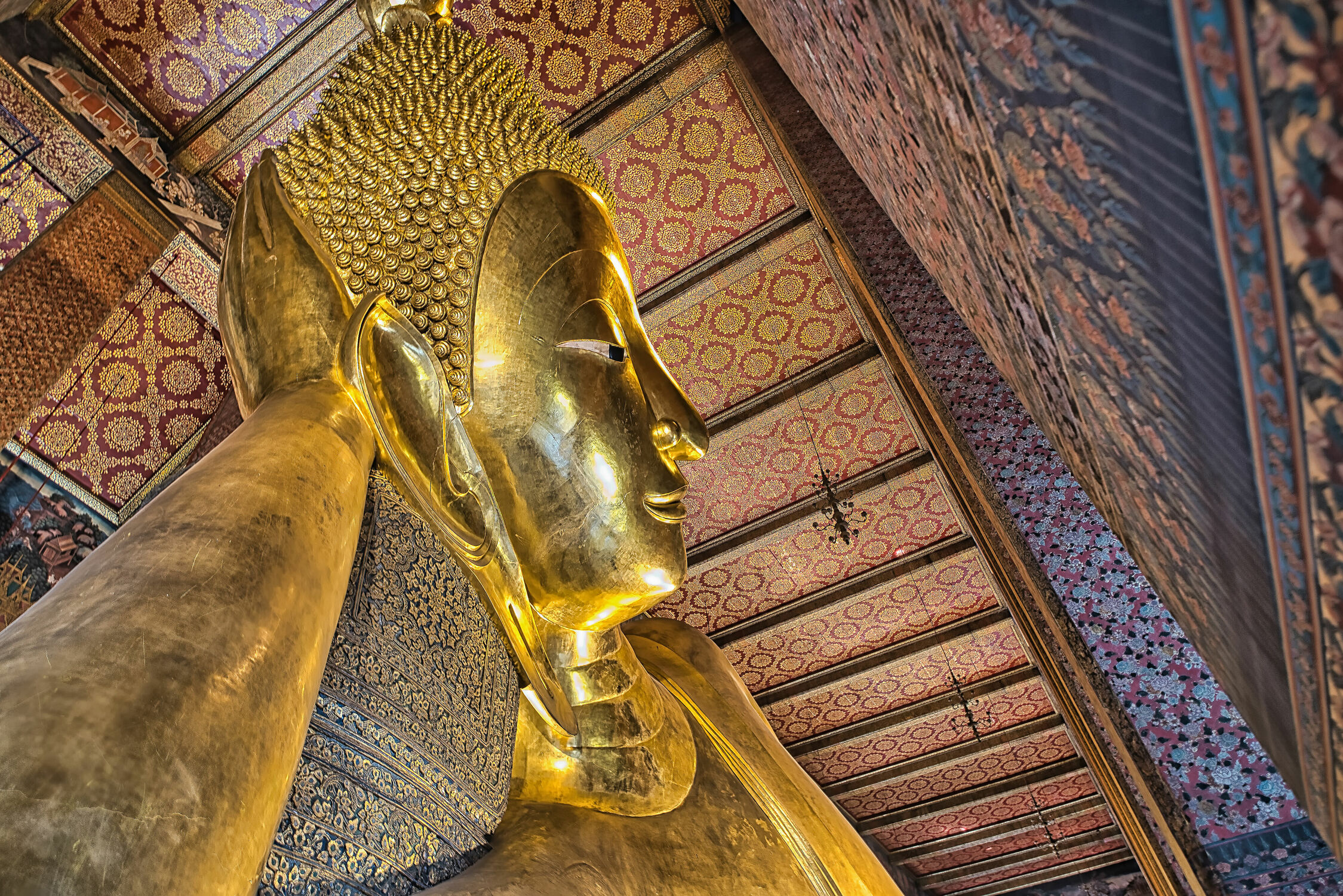 Bild mit Kunstwerk, Kunstfotografie, Buddha, Tempelanlagen, Religion, gold, BUDDHASTATUE, Bangkok, Bangkok, wat pho
