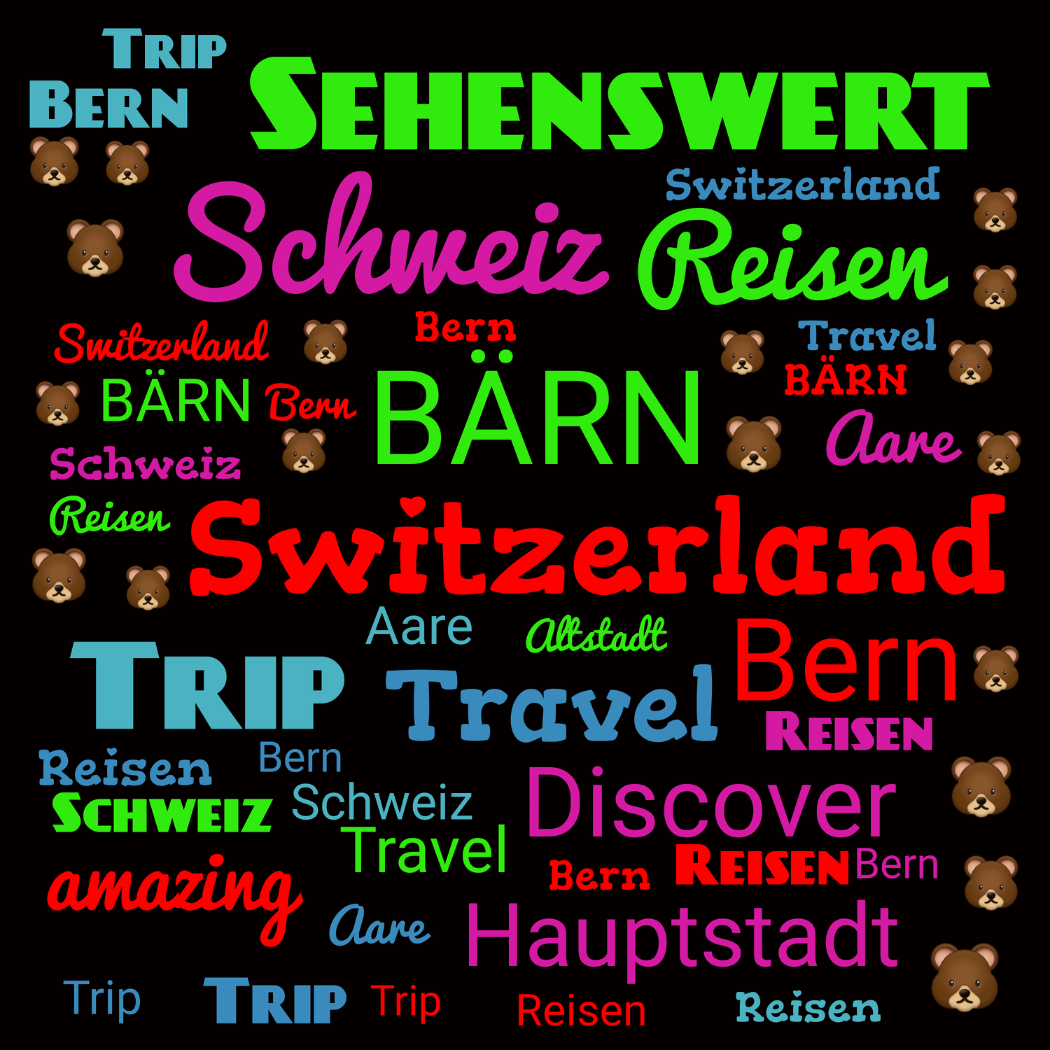 Bild mit Text Art, Sehenswürdigkeiten, Schweiz, Bern, wörter, slogan, Text, Wort Kunst