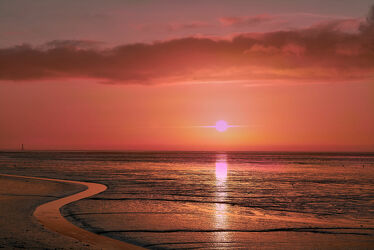 Bild mit Sonnenuntergang, Sonnenaufgang, Sonne, Landschaft, Nordsee, Spaziergang, Wattenmeer, Nordseeküste, Ebbe