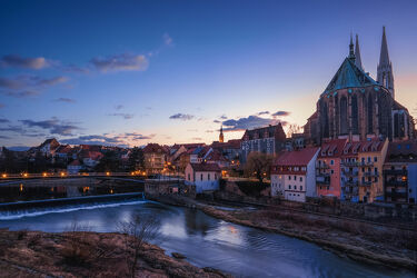 Bild mit Stadt Görlitz, Görlitz, Peterskirche, Wahrzeichen Görlitz, Langzeitbelichtung, Nachtaufnahmen, Sachsen, Stadtfoto