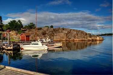 Bild mit Wasser, boot, Insel, Spiegelung, Schweden, Bootshaus