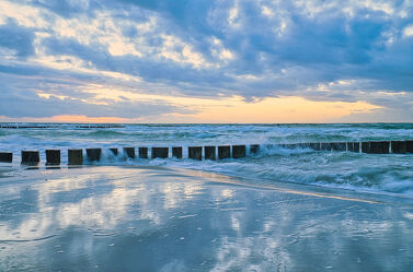 Bild mit Horizont, Sunset, Beach, landscape, romance, sea, waves, coast, baltic sea, groyne