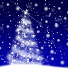 Bild mit Schnee, Blau, Abstrakt, Weihnachten, Weihnachtsbaum, Sterne, Lichter, Schneeflocken, bokeh