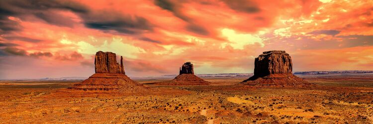 Bild mit Abendrot, Landschaft, Wüste, Arizona, USA, bewölkt, Felsformation, Monument Valley, monolithen
