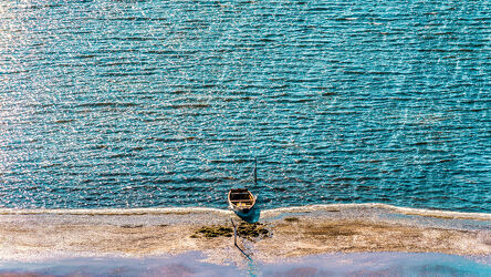 Bild mit Wasser, Blau, Strand, boot, Meer, Landschaft, Einsamkeit, Glitzernd