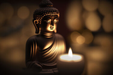 Bild mit Entspannung, Buddha, Spa, asien, harmonie, Lichter, gold, relax, figur, bokeh