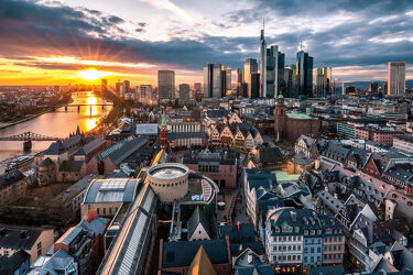 Frankfurt am Main, Sonnenuntergang, Skyline Römer