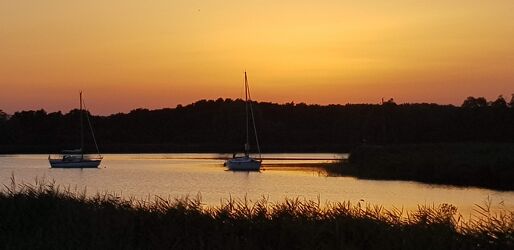 Bild mit Gewässer, Sonnenuntergang, Abendrot, Schiffe, Usedom, See, Achterwasser