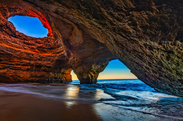 Bild mit Kunst, Sand, Strand, Meer, Meer, Küste, Küste, Portugal, höhle, Benagil