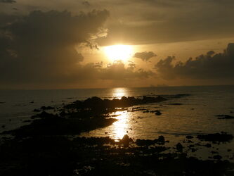 Bild mit Sonnenaufgang, Strand, Meer, Ruhe, Vogelgezwitscher, windstill