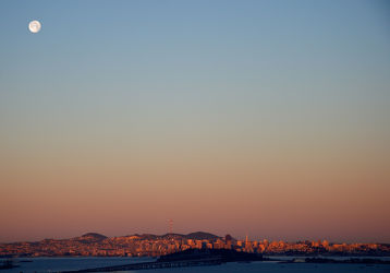 Bild mit Himmel, Sonnenuntergang, Städte, Sonnenaufgang, Mond, Mond, Stadt, Sky, San Francisco, Abend, Vollmond