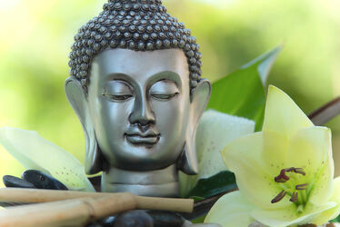 Großer Buddha mit weißer Lilien Blüte