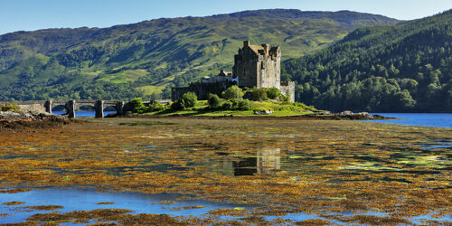 Bild mit Festung, Burg, See, Brücke, Schottland, Wasserspiegelung, Castle, Eilean Donan Castle, Loch Duich, Familiensitz