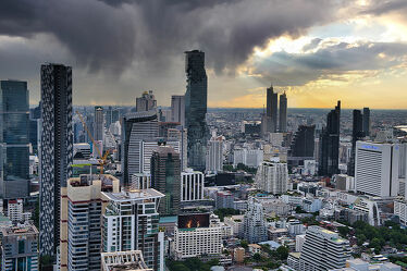 Bild mit Horizont, Sonnenuntergang, Städte, Hauptstadt, wolkenkratzer, asien, südostasien, metropole, Thailand, Bangkok