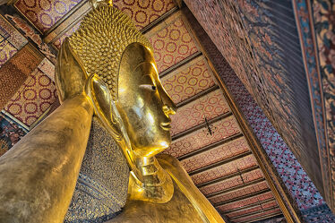 Bild mit Kunstwerk, Kunstfotografie, Buddha, Tempelanlagen, Religion, gold, BUDDHASTATUE, Bangkok, Bangkok, wat pho