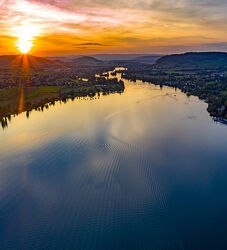 Bild mit Wasser, Sonnenuntergang, Abendrot, Sonnen Himmel, Rhein, Luftaufnahme, Thurgau
