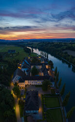 Bild mit Abendrot, Schlösser und Burgen, Nachtaufnahmen, Rhein, Luftaufnahme, Thurgau