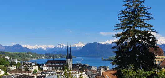 Bild mit Landschaften, Berge, Schnee, Häuser, Sonne, Panorama, See, Schweiz